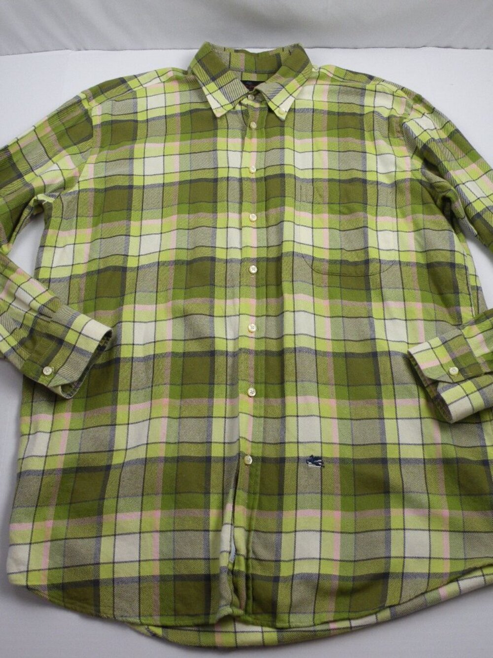 ETRO Milano Men's 44 (Large) Italy Green Plaid Cotton Flannel Shirt